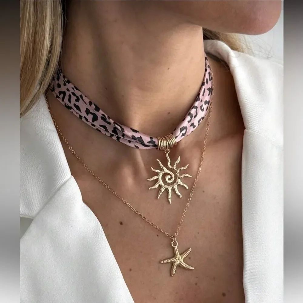 Gold Sun & Star Layered Necklace M718